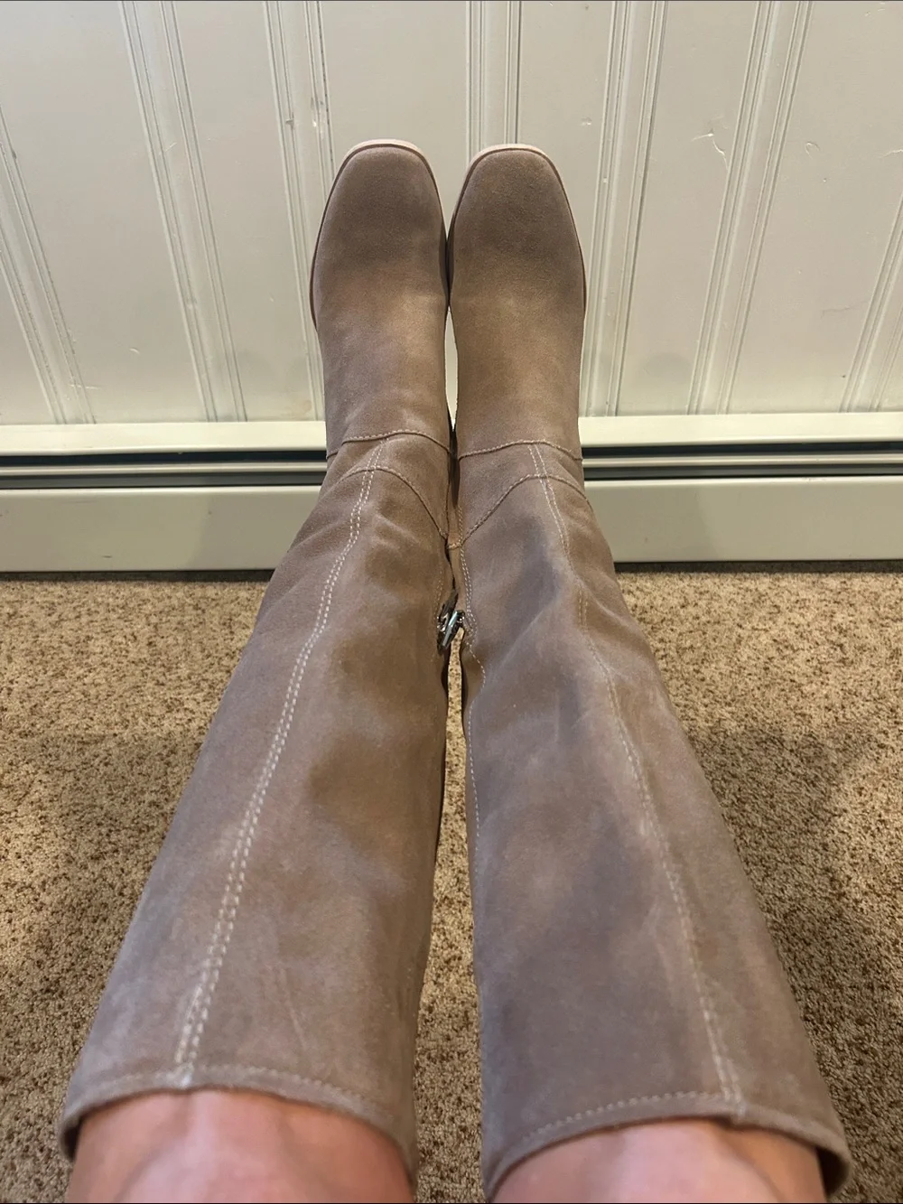 Dolce Vita Taupe Knee-High Suede Block Heel Boots